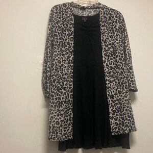 LILT/Leopard Print Cardigan with Black Dress 2 piece